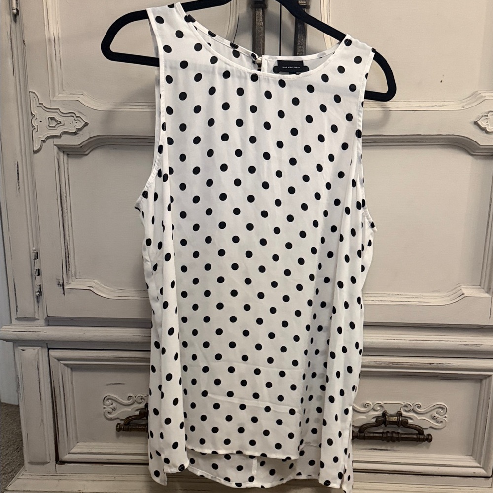 Who What Wear White and Black Polka Dot Blouse
